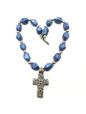 Blue Lapis Lazuli Sterling Silver Necklace Cross Pendant 126 Grams